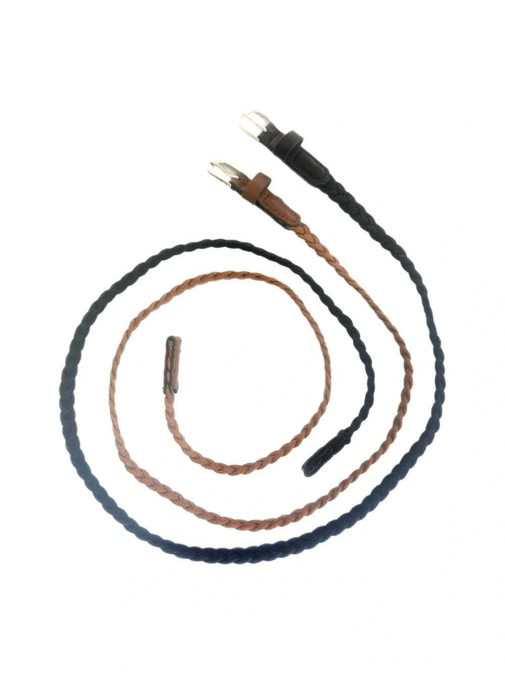 Kids Braided Skinny Belt Set - Black & Brown